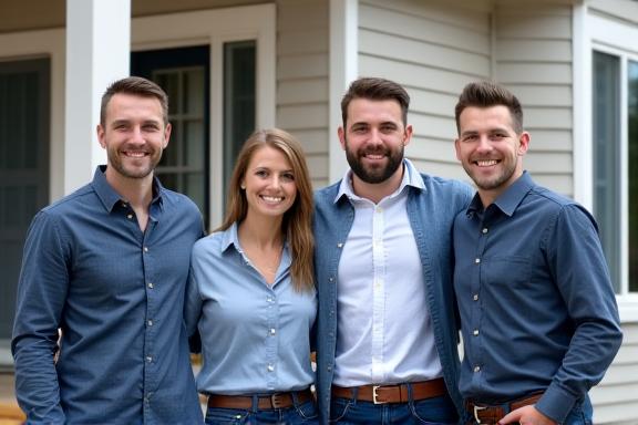The Downunder Renovate team smiling in front of a completed project, looking professional and friendly