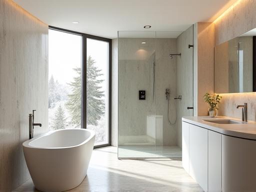 A luxurious bathroom with a freestanding tub and walk-in shower